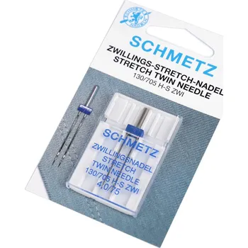 Nástroj na niť a příze Dvojjehla Stretch 2,5/75; 4,0/75 Schmetz na kartě, malé, 2 (4,0/75) nikl
