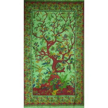 Přehoz na lůžko Bavlněný přehoz na postel Strom života - zelený 1, Sittar