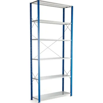 Dílenský regál Kovový regál MIX, 3000x1365x400 mm, modrý, šedé police