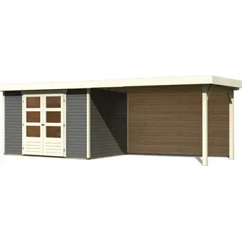 Zahradní domek Dřevěný domek KARIBU ASKOLA 4 + přístavek 2,8 m včetně zadní stěny Šedý Varianta: dřevěný domek KARIBU ASKOLA 4 + přístavek 280 cm včetně zadní stěny (9181) šedý LG3268