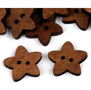 Knoflík Knoflík dřevěný, 18mm, hvězda, přírodní tmavý