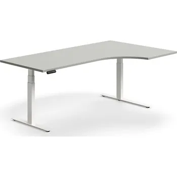 Psací stůl Výškově nastavitelný stůl QBUS, rohový, 2000x1200 mm, bílá podnož, světle šedá