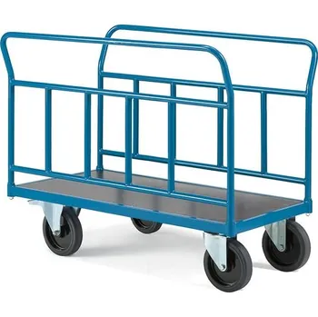 Plošinový vozík Plošinový vozík TRANSFER, 2 boční trubkové rámy, 900x500 mm, 1000 kg, elastická gumová kola, s brzda
