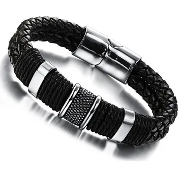 Náramek Pánský kožený proplétaný náramek Gilmer Černý, Délka 20 cm Titan Jewerly PH891