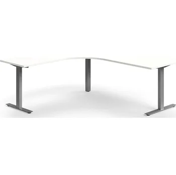 Psací stůl Rohový psací stůl QBUS, T-nohy, 2000x2000 mm, stříbrná podnož, bílá
