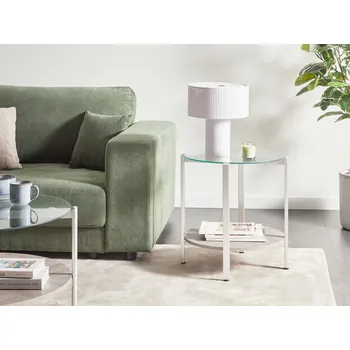 Konferenční stolek Odkládací stolek tmavé dřevo stříbrný skleněná vrchní deska kulatý tvar kovový rám moderní styl obývací pokoj Beliani