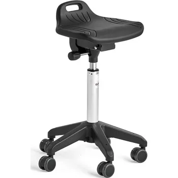 ESD Dílenská stolička PEYTON, PU sedák, kolečka, opěrný kruh, 600-790 mm