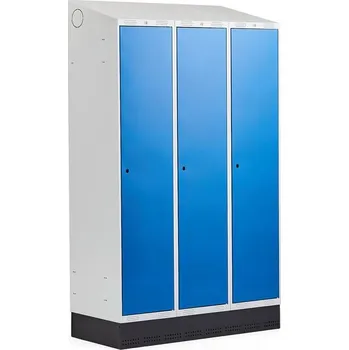 Šatní skříň Šatní skříňka CLASSIC, šikmá střecha, se soklem, 3 sekce, 2050x1200x550 mm, modré dveře
