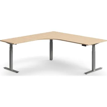 Psací stůl Výškově nastavitelný stůl QBUS, rohový, 2000x2000 mm, stříbrná podnož, dub