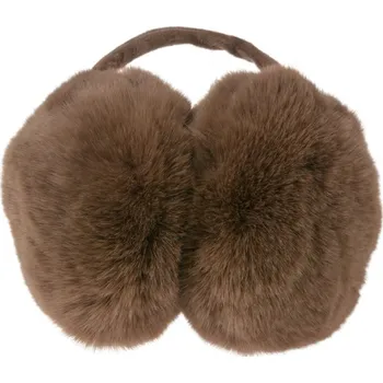 Čepice Plyšové hnědé klapky na uši na ploché hnědé čelence