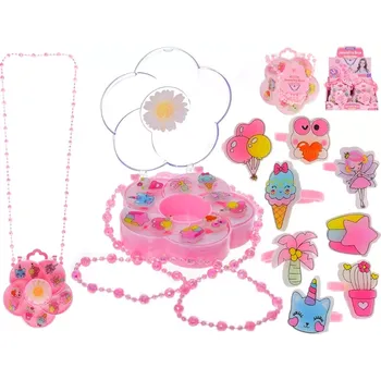 Dětské navlékací korálky Sada prstýnků 10ks v krabičce 10x10cm ve tvaru květiny