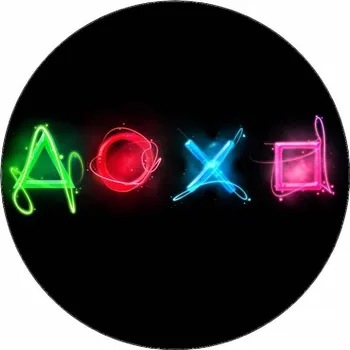 Jedlá dekorace na dort Jedlý papír Playstation tlačítka na černém pozadí 19,5 cm