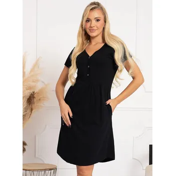 Těhotenské noční prádlo FMM Těhotenská a kojící košile s kapsami 3v1 černá bavlněná Velikost: 3XL