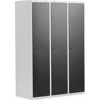Šatní skříň Šatní skříňka CLASSIC, 3 sekce, 1740x1200x550 mm, šedá, černé dveře