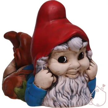 Zahradní dekorace Zahradní trpaslík ležící Lenošík keramický dlouhý 35 cm