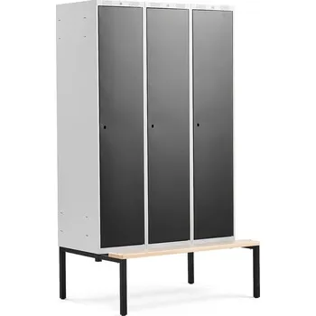 Šatní skříň Šatní skříňka CLASSIC, s lavicí, 3 sekce, 2120x1200x550 mm, černé dveře