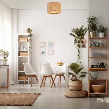 Briloner Stropní svítidlo Borra, přírodní barva, Ø 40 cm, sláma, E27 přírodní barvy 1 x 10 W LED - Doprava zdarma