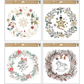 Okenní dekorace Anděl Přerov Okenní fólie barevné vánoční věnce s glitry 30 x 33,5 cm