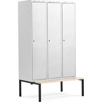 Šatní skříň Šatní skříňka CLASSIC, s lavicí, 3 sekce, 2120x1200x550 mm, šedé dveře
