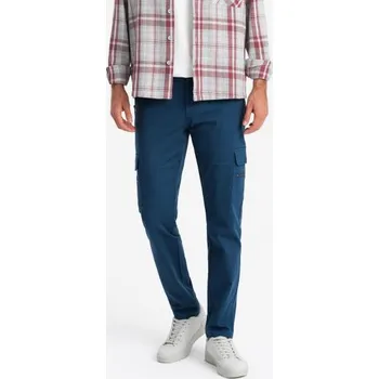 Pánské kalhoty Pánské cargo kalhoty STRAIGHT LEG s kapsami na zip tmavě modré