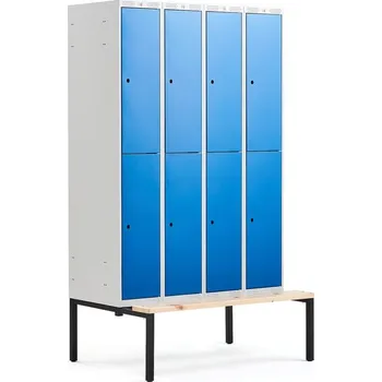 Šatní skříň Boxová šatní skříň CLASSIC, s lavicí, 4 sekce, 8 boxů, 2120x1200x550 mm, modré dveře