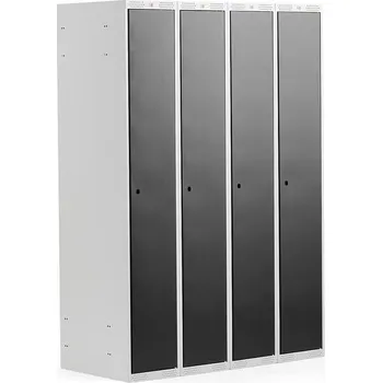 Šatní skříň Šatní skříňka CLASSIC, 4 sekce, 1740x1200x550 mm, šedá, černé dveře