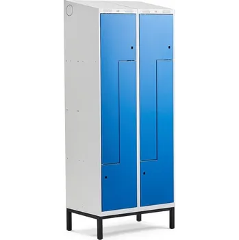 Šatní skříň Šatní skříňka CLASSIC Z, šikmá střecha, s nohami, 2 sekce, 4 dveře, 2100x800x550 mm, modré dveře