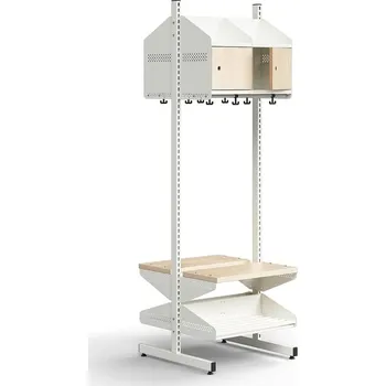 Věšák Šatní stěna ENTRY, lavice, 4 dřevěná dvířka, 1800x600x600 mm, bílá/bříza