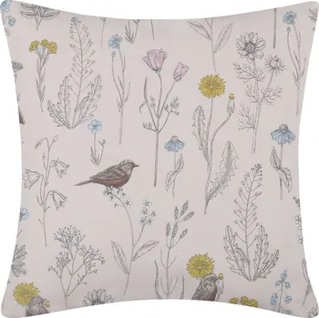 Povlečení DARRÉ Bavlněný povlak na polštář Ptáčci v kvítí - smetanový Velikost: 70 x 90