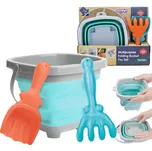 Skládací kyblík na písek s lopatkou a hráběmi Woopie modrý