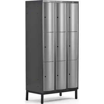 Šatní skříň Boxová šatní skříň CURVE, 3 sekce, 9 boxů, 1940x900x550 mm, nohy, šedé dveře