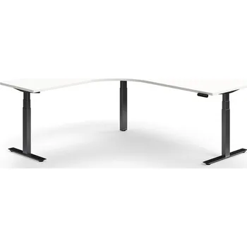 Psací stůl Výškově nastavitelný stůl QBUS, rohový, 2000x2000 mm, černá podnož, bílá