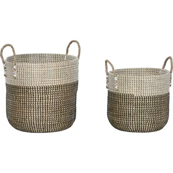 Organizér do auta Sada košíků Home ESPRIT Bílá Černá Přírodní Mořská tráva 44 x 44 x 49 cm (2 kusy)
