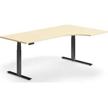 Psací stůl Výškově nastavitelný stůl QBUS, rohový, 2000x1200 mm, černá podnož, bříza