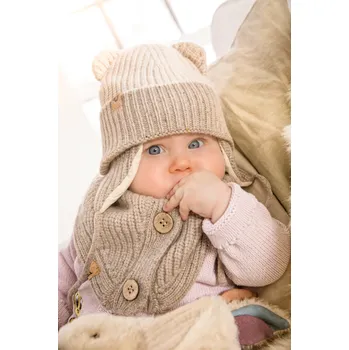 Kojenecká čepice Fellhof Merino čepice se zavazováním Štěrková Velikost: 40-43cm