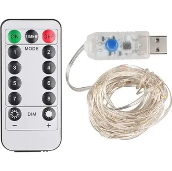 Vánoční dekorace Řetěz LED kapkový 10 metrů, IR ovladač, USB 5V Červená