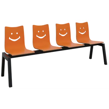 SMILE PLUS 4, dřevěná lavice do čekárny, 4-sedák, oranžová, kostra černá