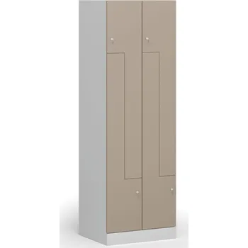 B2B Partner Kovová šatní skříňka S1 Z, 4 oddíly, 1850 x 600 x 500 mm, demont, cylindrický zámek, béžové dveře