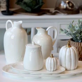 Bílá antik dekorace dýně Pumpkin gold - Ø 5*7 cm