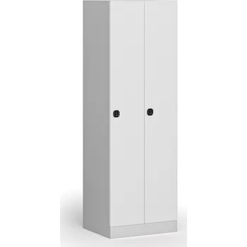 B2B Partner Kovová šatní skříňka S1, 2 oddíly, 1850 x 600 x 500 mm, demont, kódový zámek, laminované dveře, bílá
