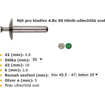 Nýt SCH Nýt pro kladivo průměr 4,8mm hliník-ušlechtilá ocel Varianta: Nýt pro kladivo 4.8x 50 hliník-ušlechtilá ocel