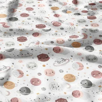 Bavlněné látky, metráž. Svět planet, Hnědý na Bílém