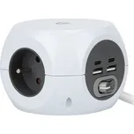 SOLIGHT Prodlužovací přívod kostka, 3 zásuvky, 4x USB + Wireless 10W, 1,5m, 3x1,5mm2, bílý