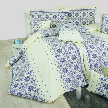 Povlečení bavlněné Etno krémovo-modré EMI: Standardní set jednolůžko obsahuje 1x 200x140 + 1x 90x70