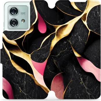 Pouzdro na mobilní telefon Flipové pouzdro Mobiwear - Motorola Edge 40 Neo - VP35S Černý a zlatavý mramor (Knížkové flip pouzdro, obal, kryt na mobil Motorola Edge 40 Neo - VP35S Černý a zlatavý mramor, materiál Umělá kůže + TPU - ochrana 360°, stojánek, silikonová vanička,)