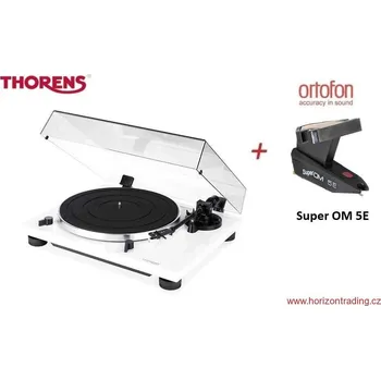 Gramofon Thorens TD 201 White + Ortofon Super OM 5E - Audiofilský gramofon s vestavěným PHONO MM předzesilovačem a přenoskou Ortofon