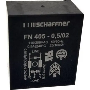 Filtr EMI, řada: FN405, 2.2 nF, 15 nF, 250 V AC, 400Hz, Montáž na PCB 24 mH, Kolík, 500mA, 0,373 mA, Schaffner, Single