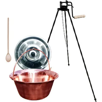 Kempingové nádobí Měděný kotlík 14 L (1,2 mm) + stojan s kladkou VAR