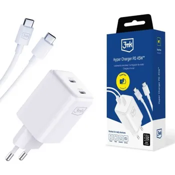 Autolékárnička 3MK nabíječka Hyper Charger PD 45W+USB Cable C to C White