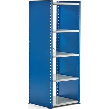 Dílenský regál Kovový regál MIX, 1740x660x600 mm, s bočními stěnami, modrý, šedé police